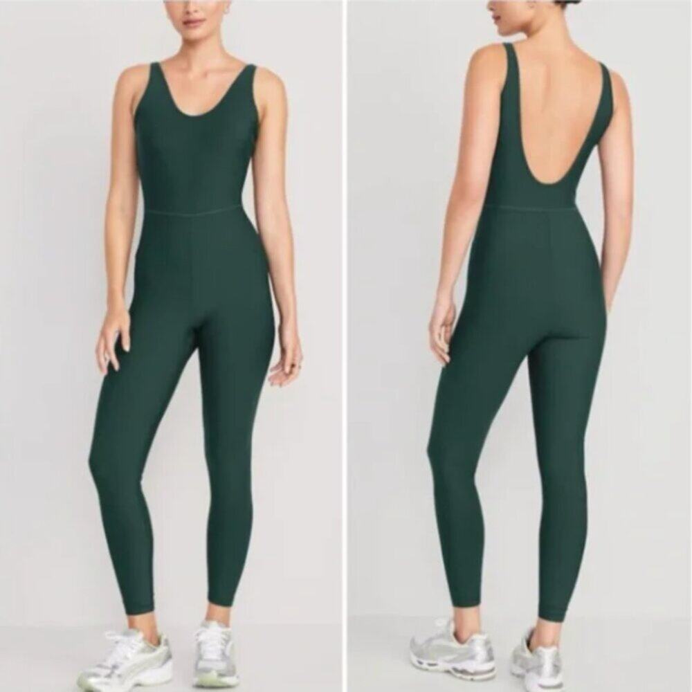 NWOT Green PowerSoft 7/8 Bodysuit M Petite Sleeveless Active Jumpsuit